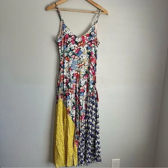 Anthropologie 52 of 52 Conversations Multi-Print Bias Cut Dress M Floral, Cats